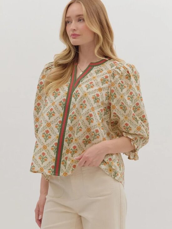 entro Tops - Entro Marigold Pattern Cottagecore Blouse